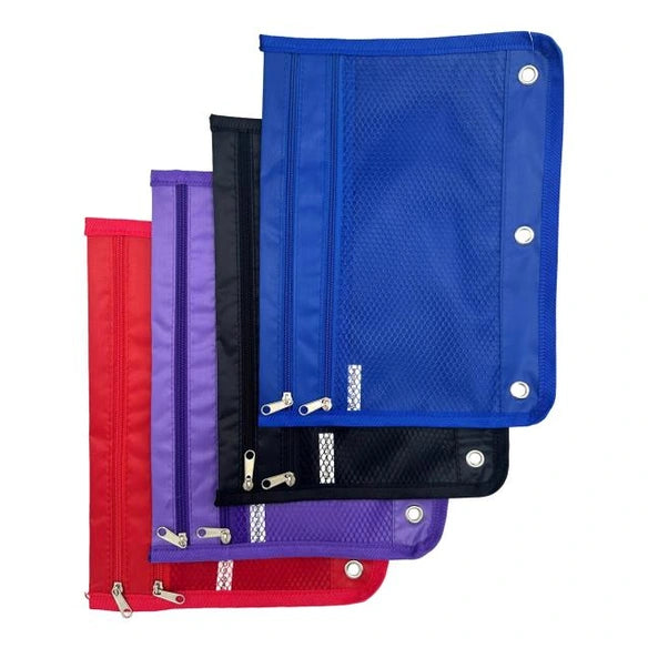 3 RING PENCIL POUCH ASSORTED 2 POCKET 10 X 7.5 IN